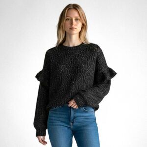 OLD NAVY Ruffle-Trim Pointelle-Knit Sweater Size XL in Black Jack Shimmer